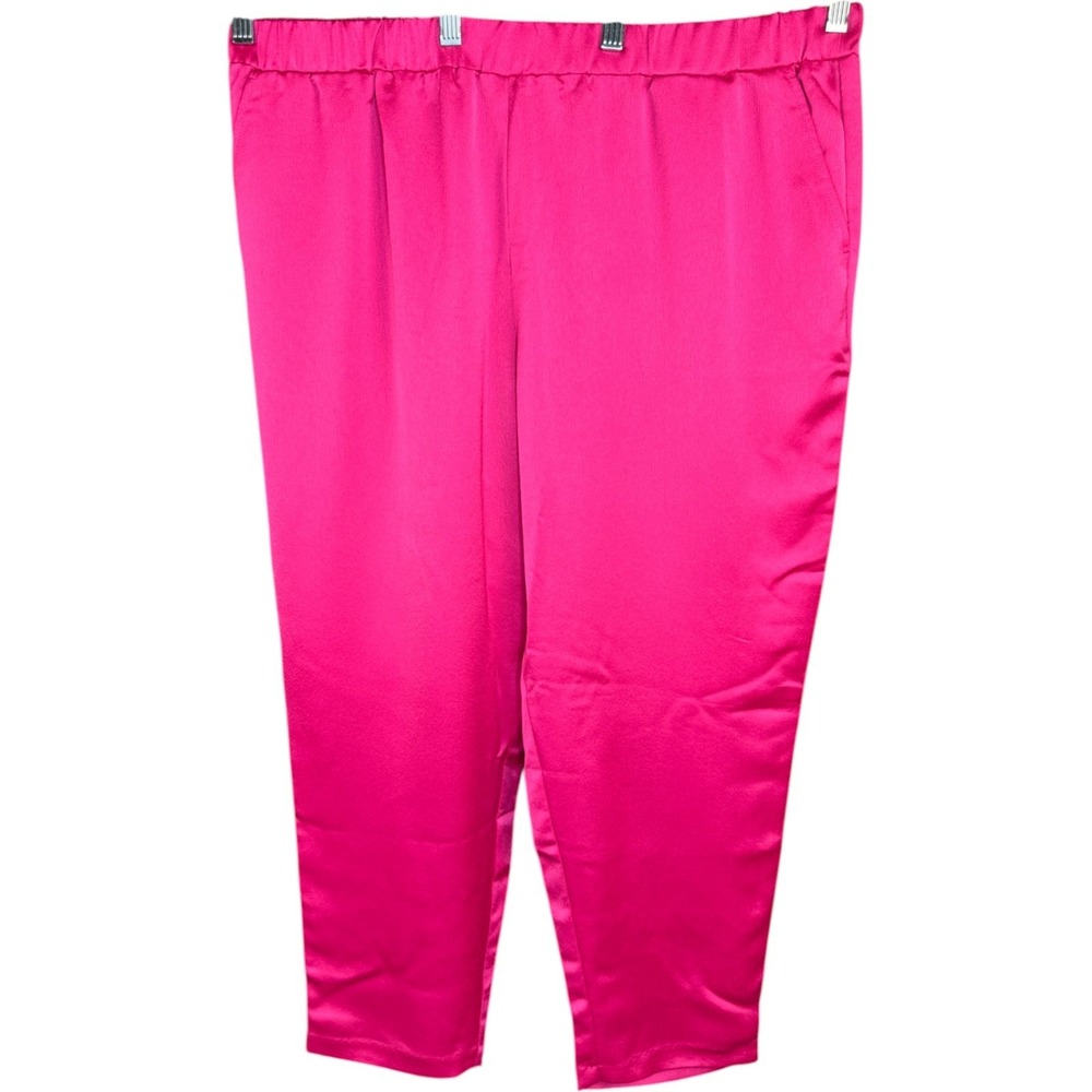 Jason Wu Pink Satin Ankle Pants L Elastic Waist Pockets NWOT‎ Stretch Business